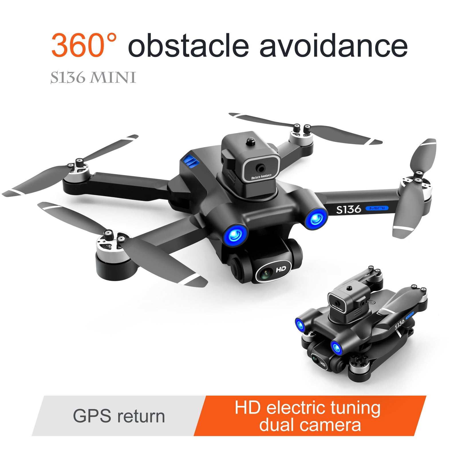 S136 Mini RC Folding Drone Infrared Obstacle Avoidance GPS Brushless Aircraft with 2 Batteries S136 Mini RC Folding Drone Infrared Obstacle Avoidance GPS Brushless Aircraft with 2 Batteries